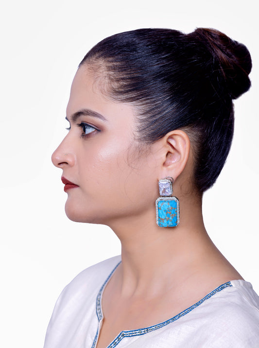 💎Azure Muse Earrings – Turquoise and Diamond Harmony