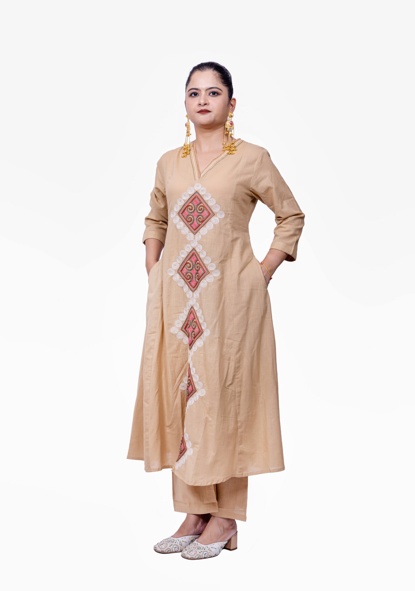 beige A-line coord set