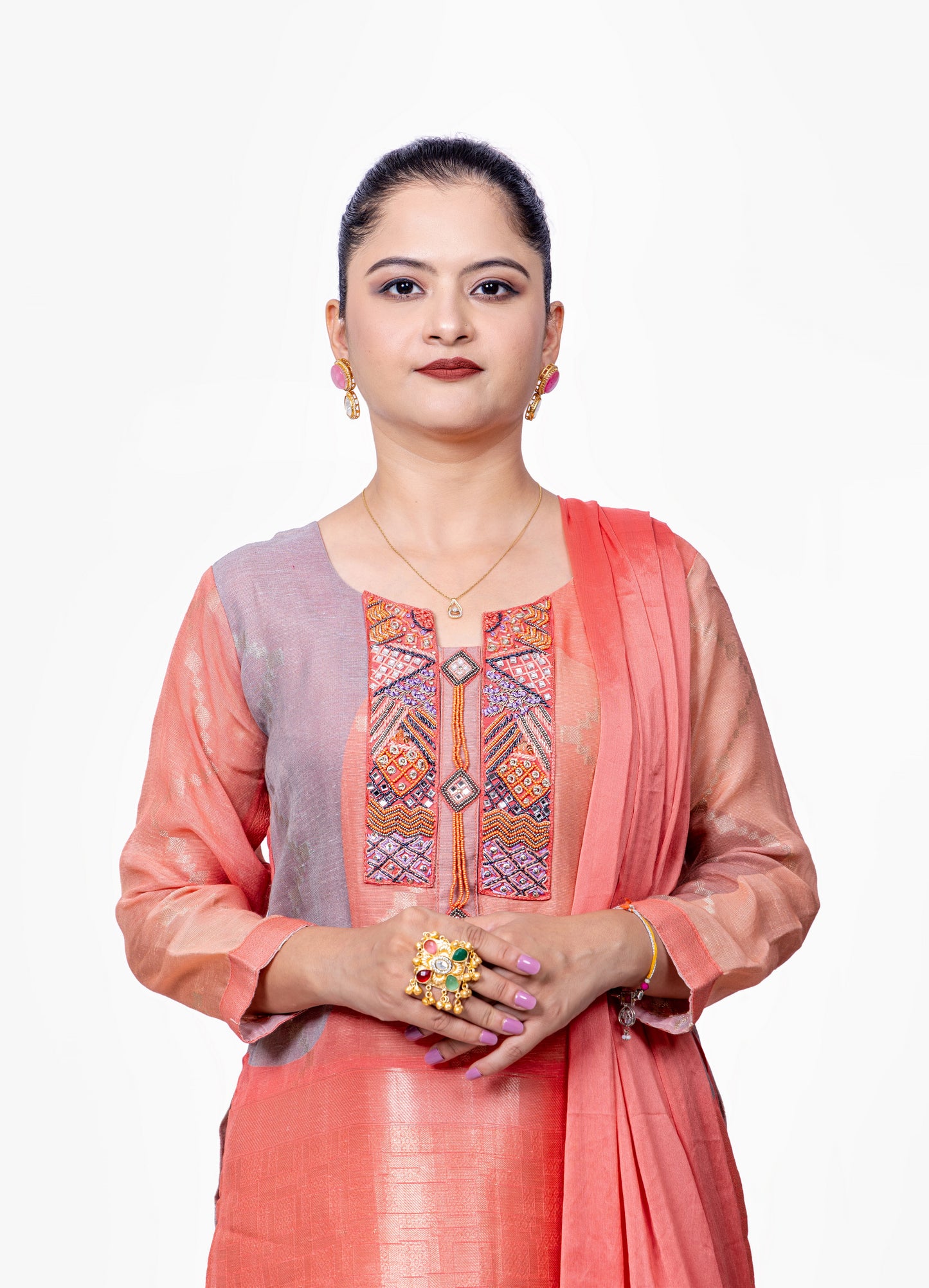 High-Low Kurta with Harem pants festive suit - Peach