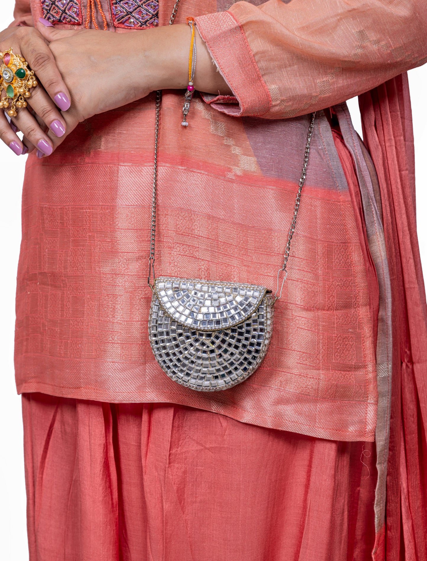 π Silver Mosaic Mini Clutch with Chain Strap