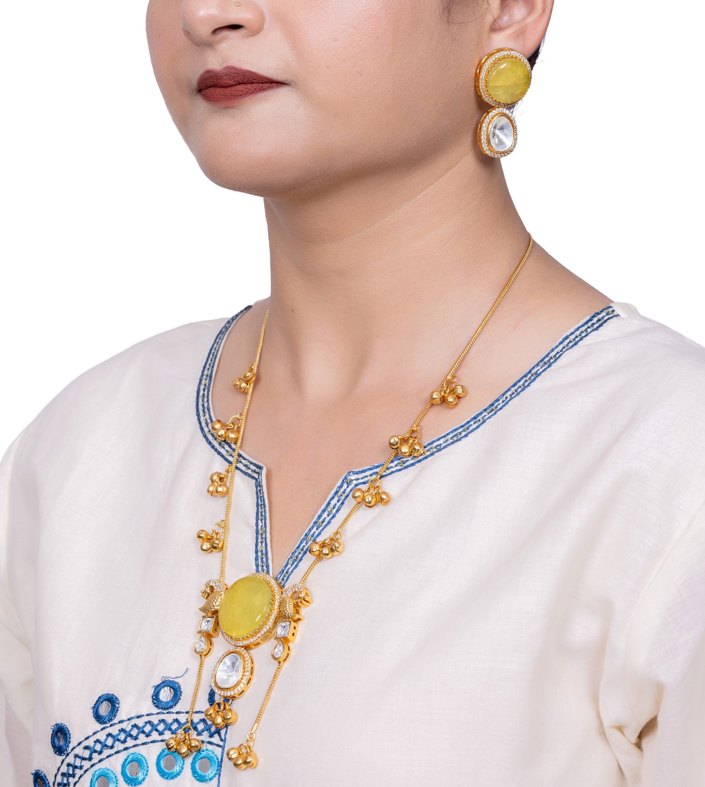 π Kashmiri Necklace & Earring Set with Mustard Yellow Enamel β The Golden Dawn