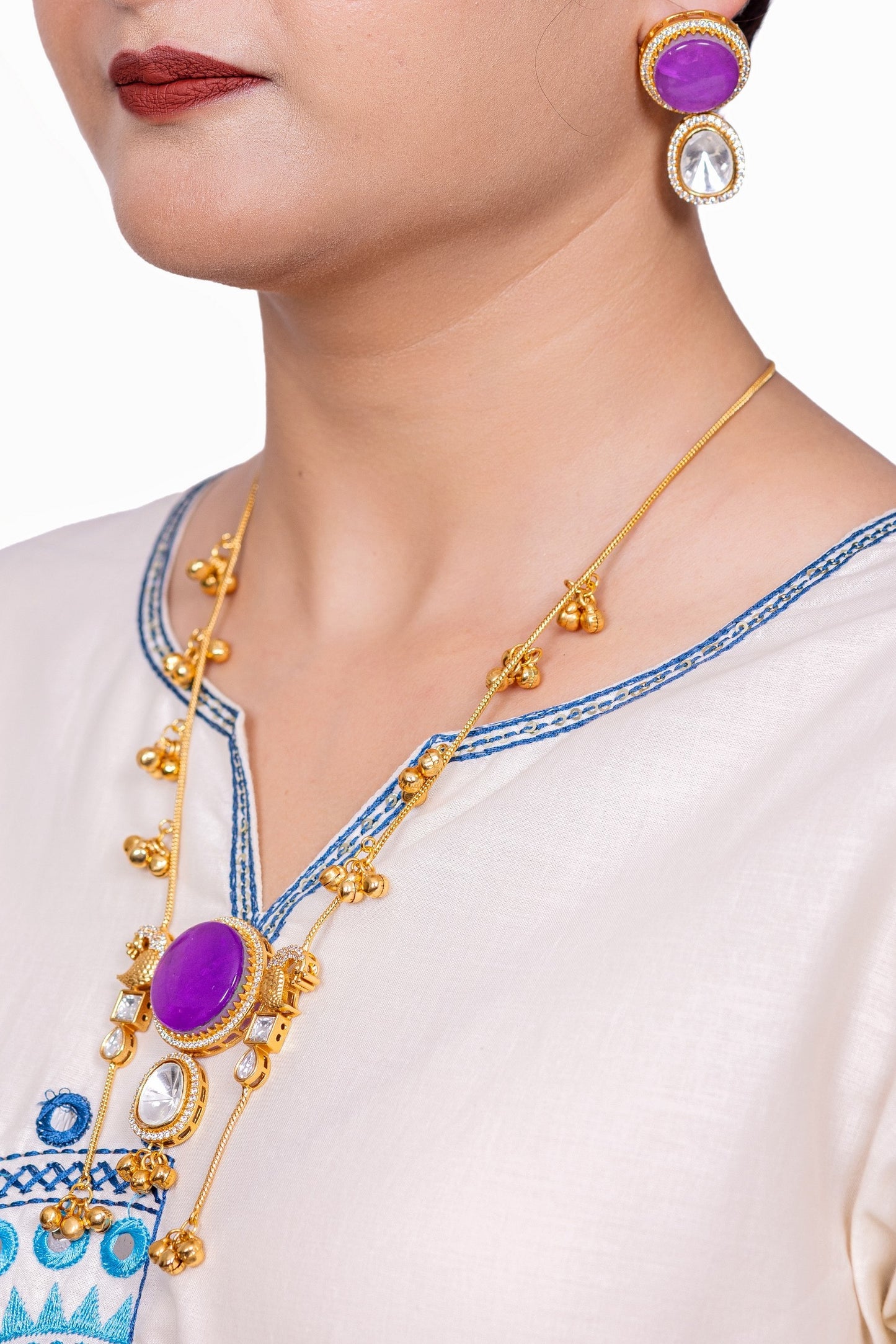π Kashmiri Necklace & Earring Set with Purple Enamel β The Valley Bloom