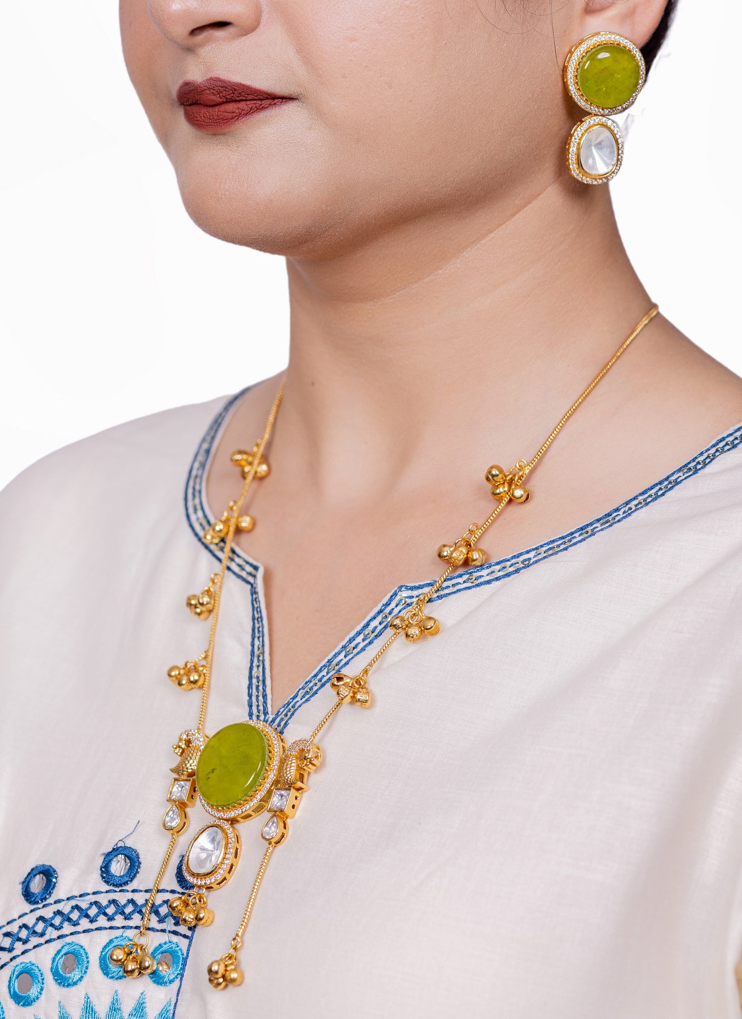 💚 Kashmiri Necklace & Earring Set with Olive Green Enamel – The Valley Serenity
