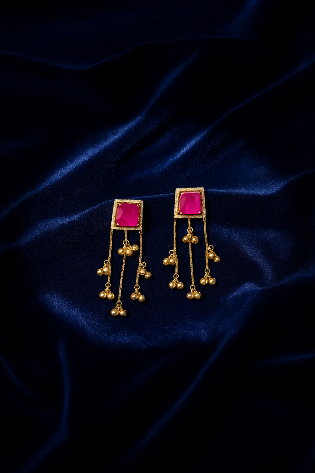 💖Kashmiri Short Earring with Ruby Pink Enamel & Ghungru Drops – The Regal Blush