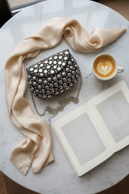 🖤Black Studded Chain Clutch – Medium Glam Edition