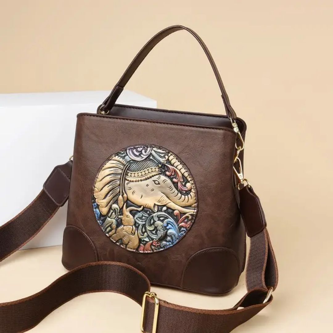👜Brown Art Leather Purse with Embossed Elephant Motif