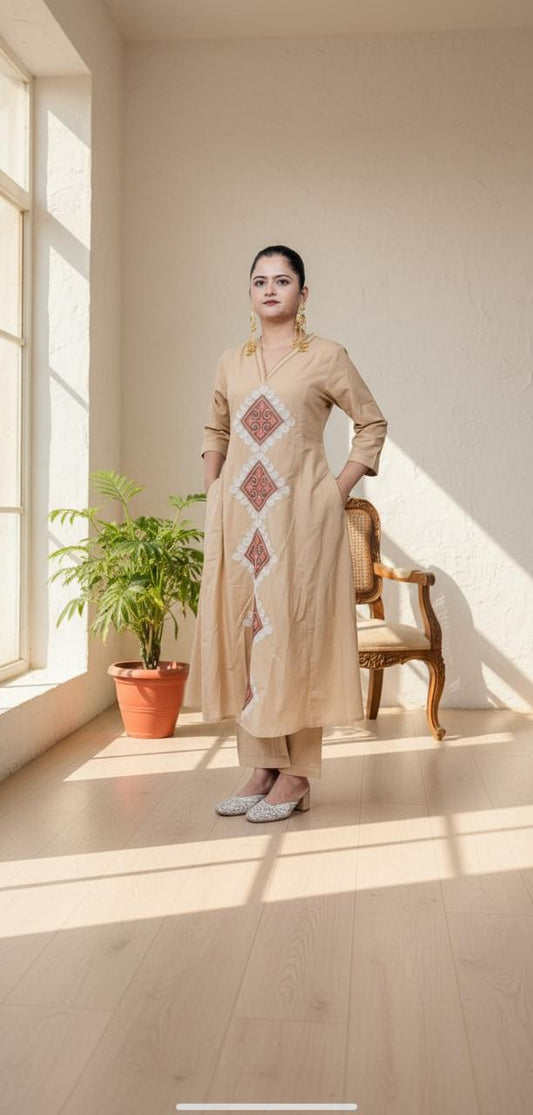 beige A-line coord set