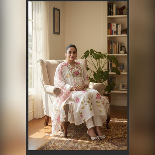 Pink - White A line Festive Kurta set