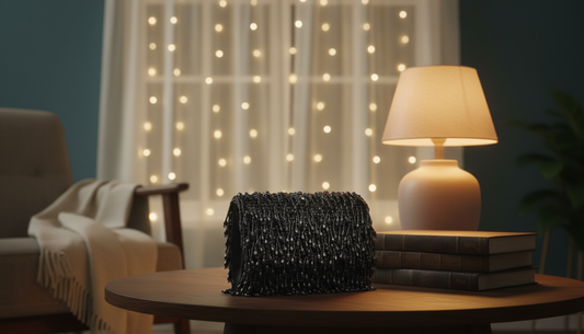 Black Handcrafted Hanging Beaded Party Clutch