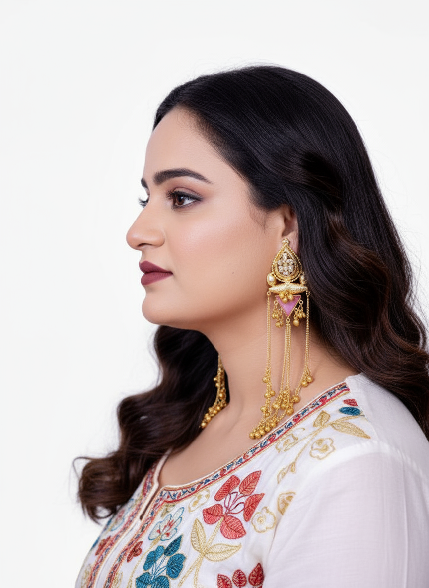 💛Kashmiri Polki Earrings with Ghungru – Royal Heritage Charm