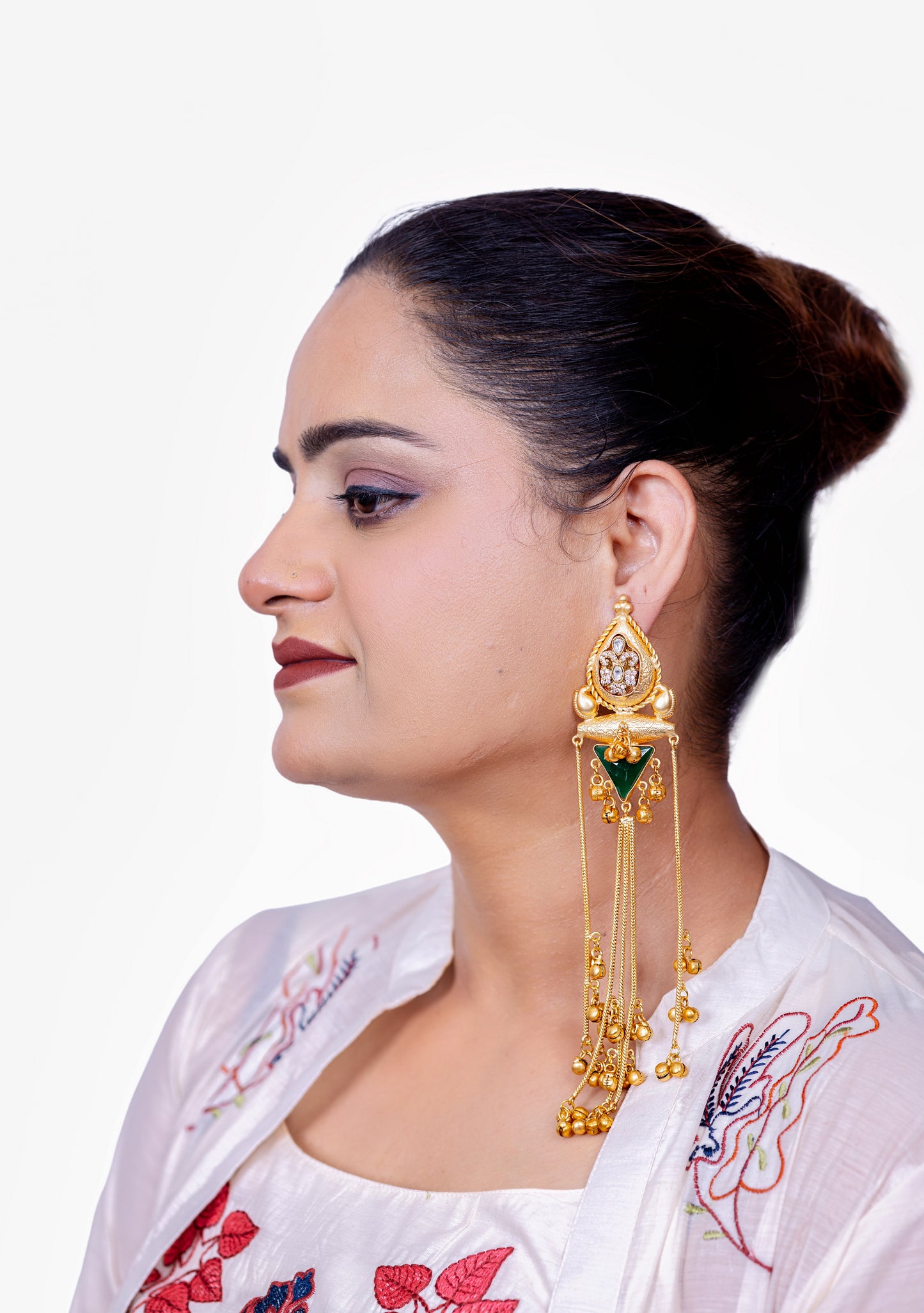 💚Kashmiri Polki Earrings with Green Enamel & Ghungru – Heritage Luxe Edition