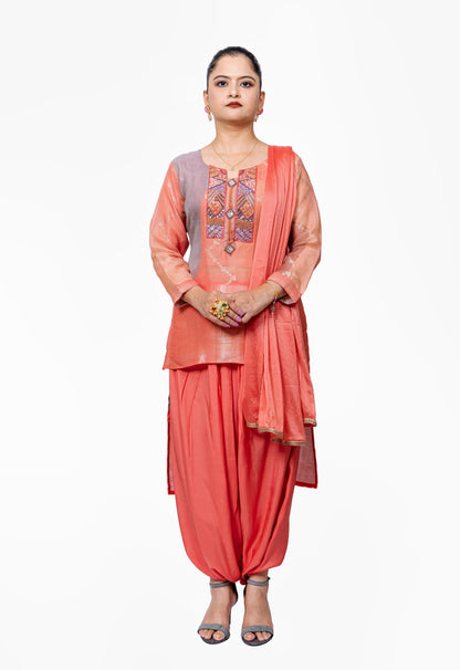 High-Low Kurta with Harem pants festive suit - Peach