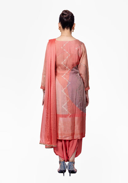 High-Low Kurta with Harem pants festive suit - Peach