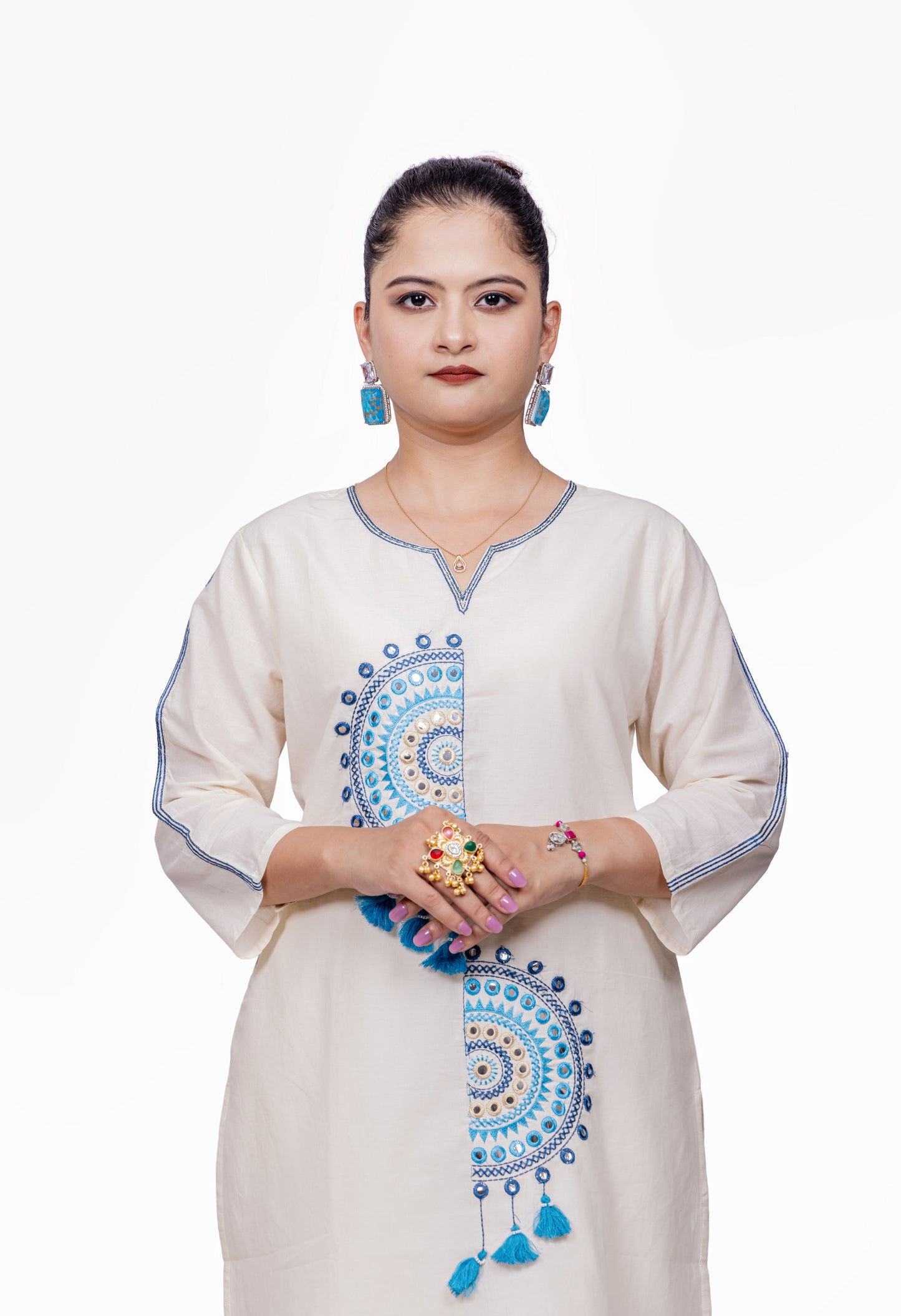 Blue Embroidered White Co-ord Set