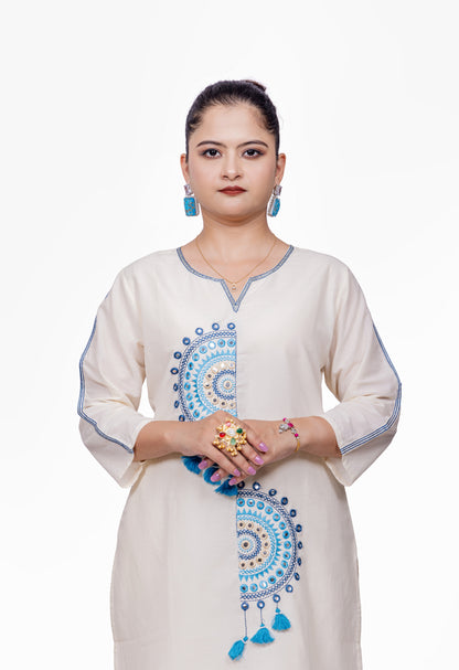 Blue Embroidered White Co-ord Set