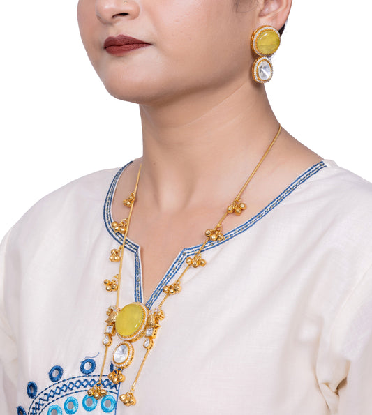 💛 Kashmiri Necklace & Earring Set with Mustard Yellow Enamel – The Golden Dawn