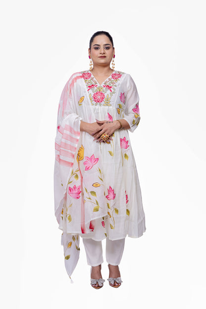 Pink - White A line Festive Kurta set