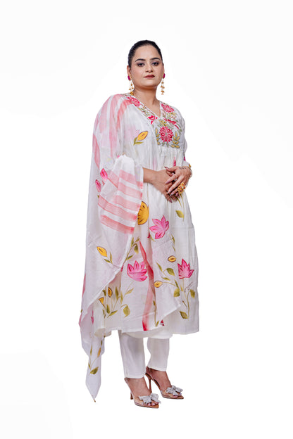 Pink - White A line Festive Kurta set
