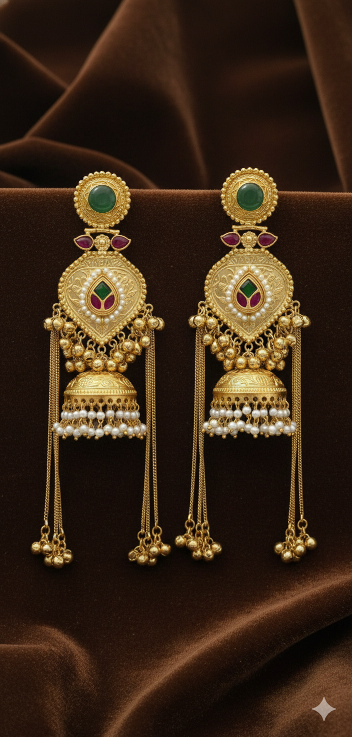 Regal Heritage Gold Jhumka Earrings – Roz Riwaaz Exclusive