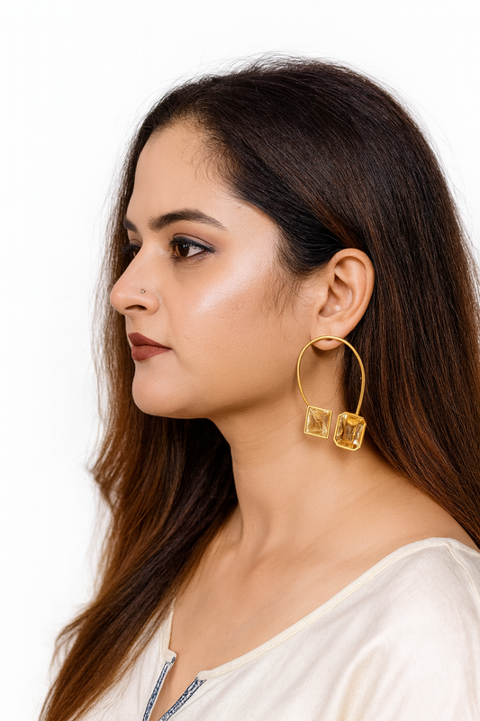 ✨Sculpted Gold Loop Earrings with Dual Gemstones – The Modern Heirloom