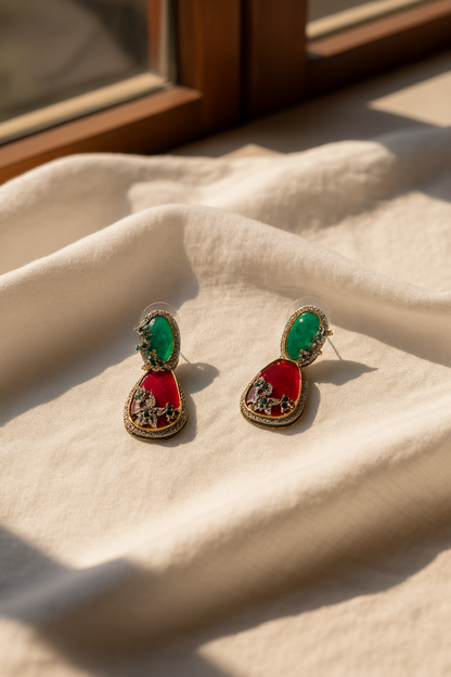 💎 Regal Harmony Earrings – Emerald and Ruby Grandeur