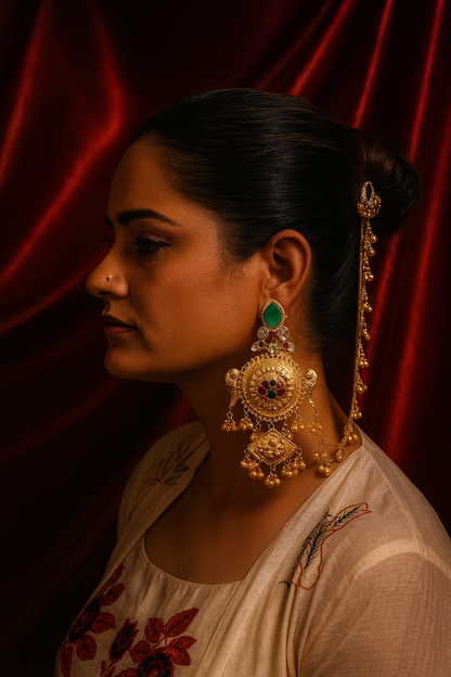 👑Grand Kashmiri Heritage Earring with Hair Chain – Royal Legacy Edition