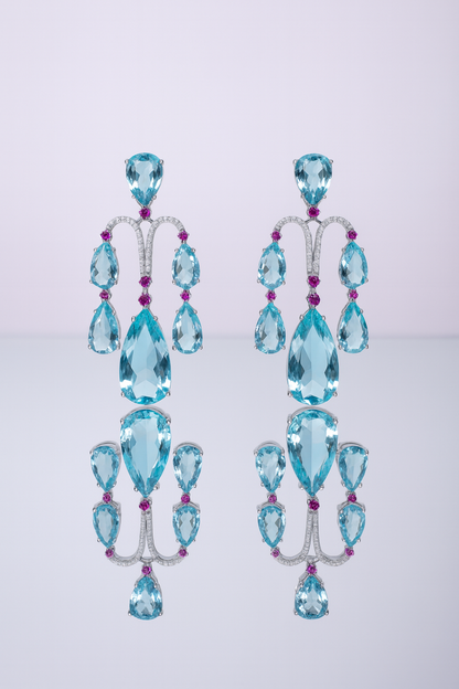 💎 Celestial Cascade Earrings – Blue Topaz and Amethyst Symphony