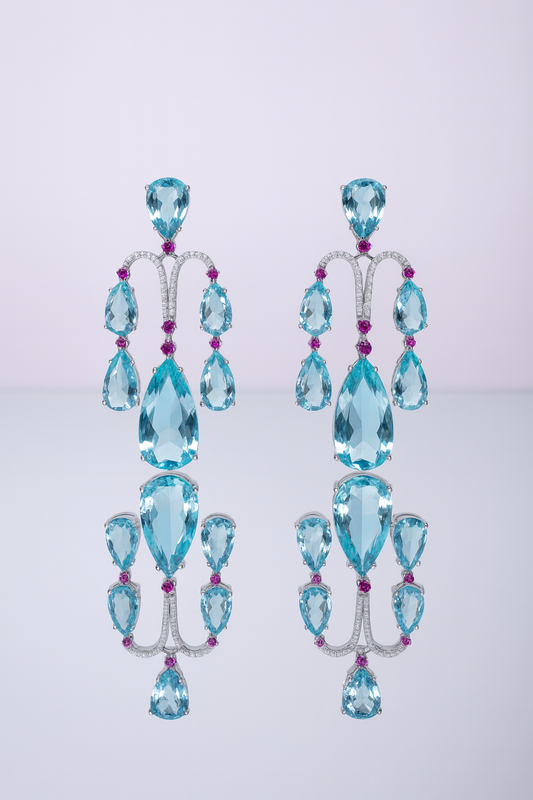 💎 Celestial Cascade Earrings – Blue Topaz and Amethyst Symphony