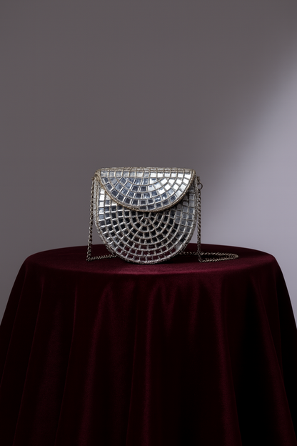 💎 Silver Mosaic Mini Clutch with Chain Strap