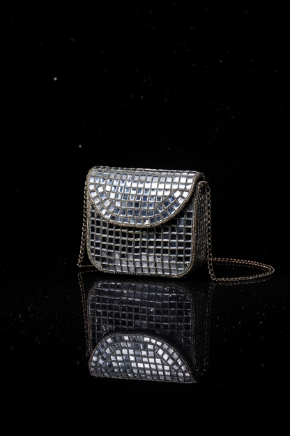 ✨ Rectangular Silver Mosaic Mini Clutch