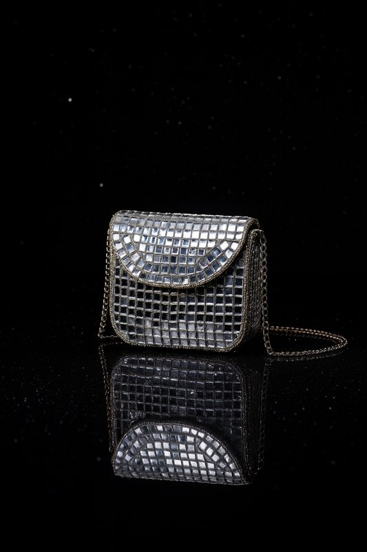 ✨ Rectangular Silver Mosaic Mini Clutch
