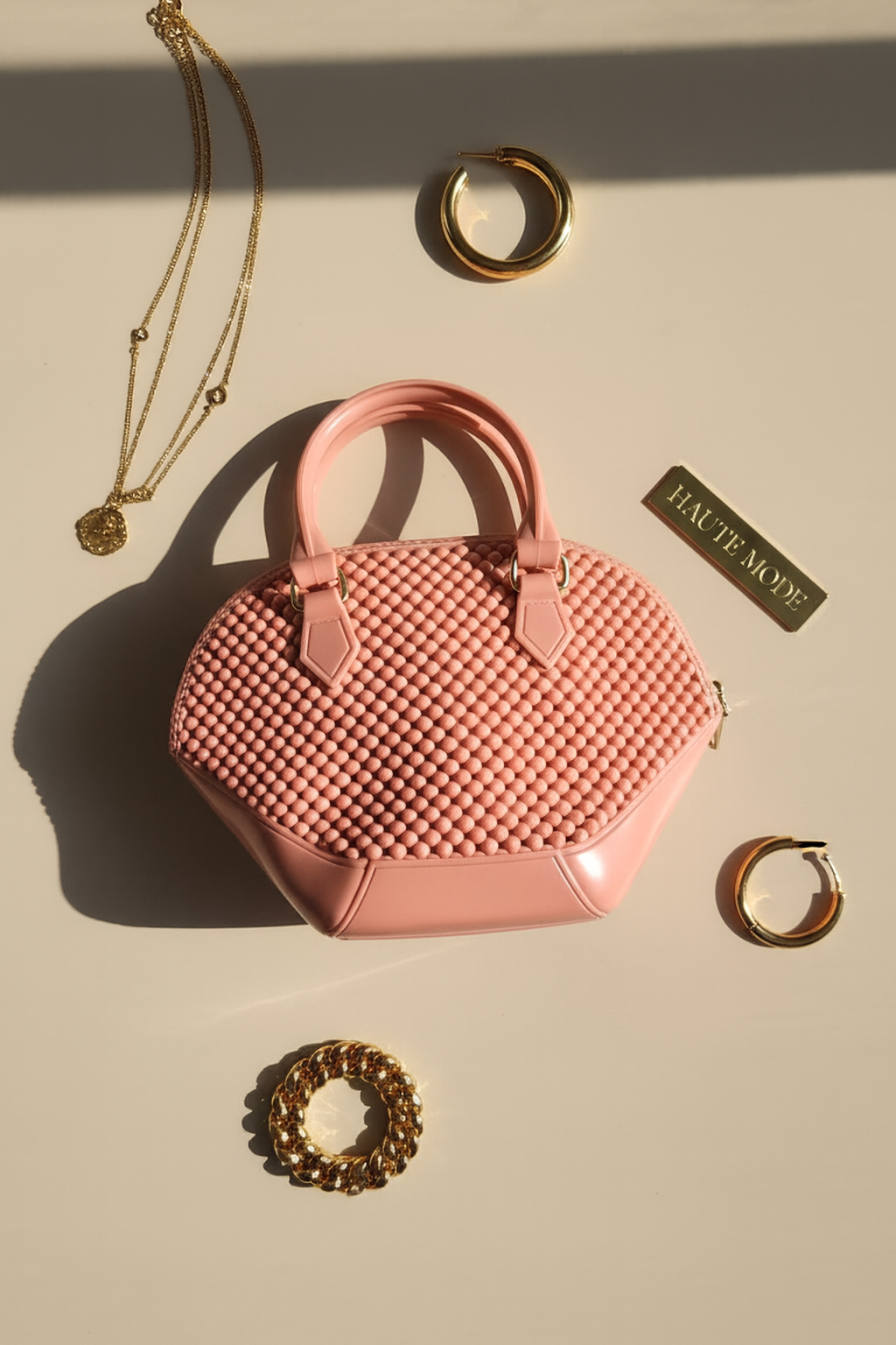 Blush Pink/Peach Textured Plastic Handbag – Chic Everyday Carry