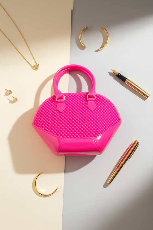 💖Hot Pink Textured Plastic Handbag – Bold & Modern Statement Bag