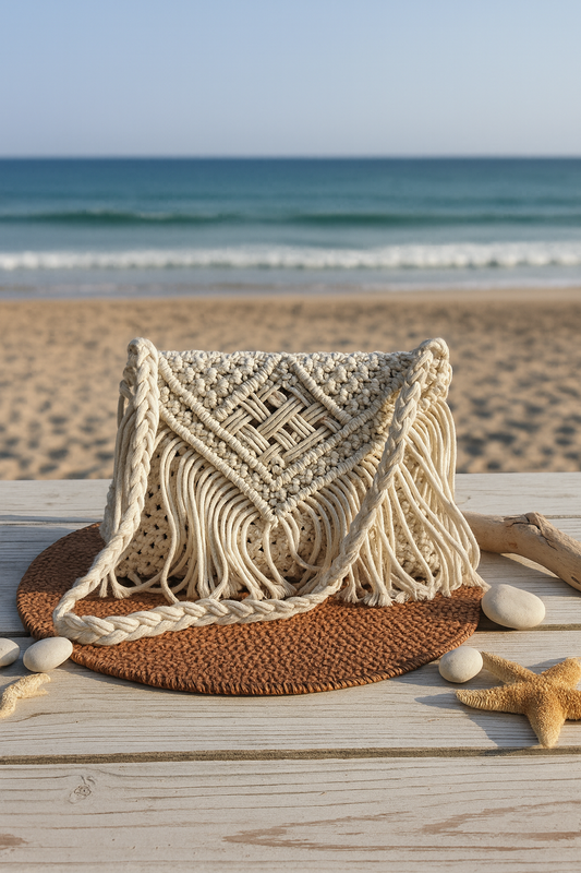 Natural Boho Macramé Crossbody Bag – Ivory Edition