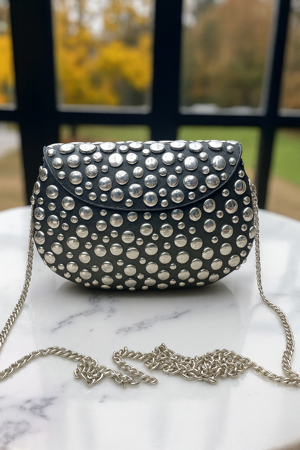 🖤Black Studded Chain Clutch – Medium Glam Edition