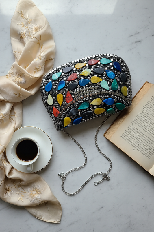 🌈Multicolor Mosaic Party Clutch – Handcrafted Glam Edition