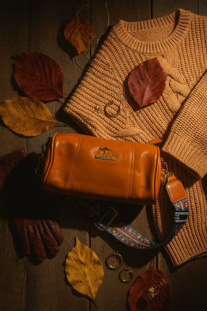 🍂Tan Crossbody Duffle Bag with Embroidered Strap