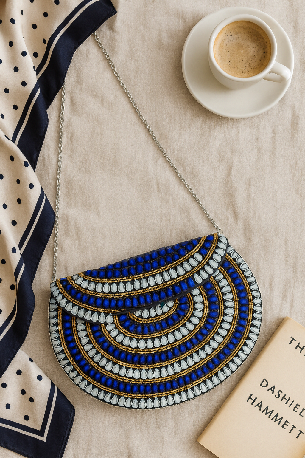 Blue & Silver Mosaic Clutch – Handcrafted Statement Art Piece