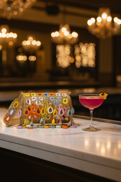 Handcrafted Multicolour Mirror-Work Beaded Clutch