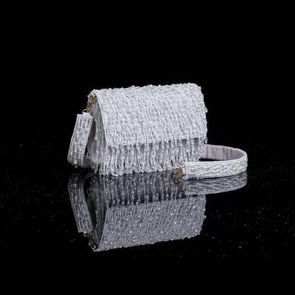 White Handcrafted Beaded Clutch – Elegant Party & Festive Bag