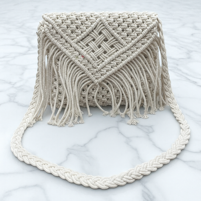 Natural Boho Macramé Crossbody Bag – Ivory Edition
