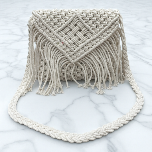 Natural Boho Macramé Crossbody Bag – Ivory Edition