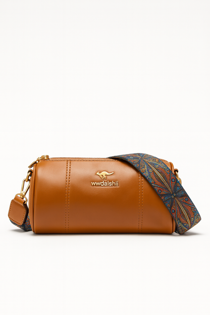 🍂Tan Crossbody Duffle Bag with Embroidered Strap