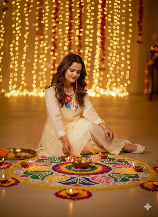 White C shape floral design tunic with pant