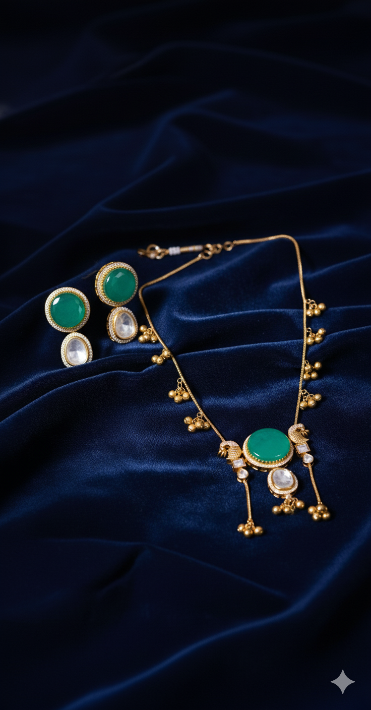 💚Kashmiri Necklace & Earring Set with Green Enamel – The Valley Grace