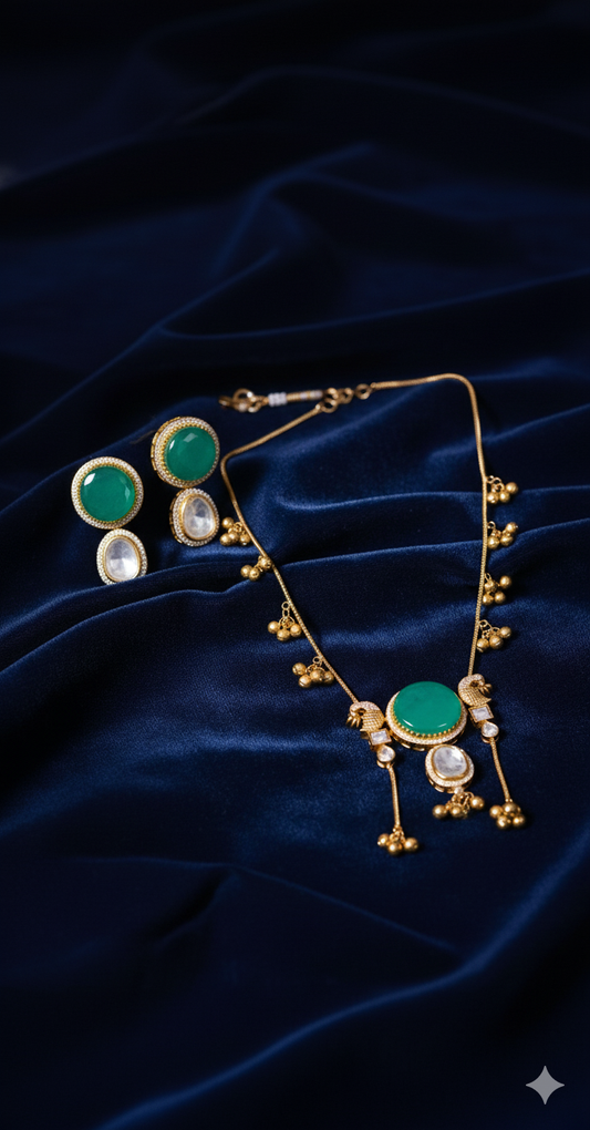 💚Kashmiri Necklace & Earring Set with Green Enamel – The Valley Grace