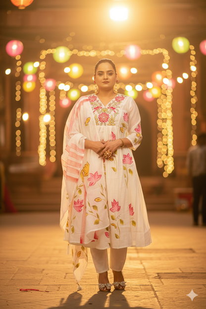 Pink - White A line Festive Kurta set