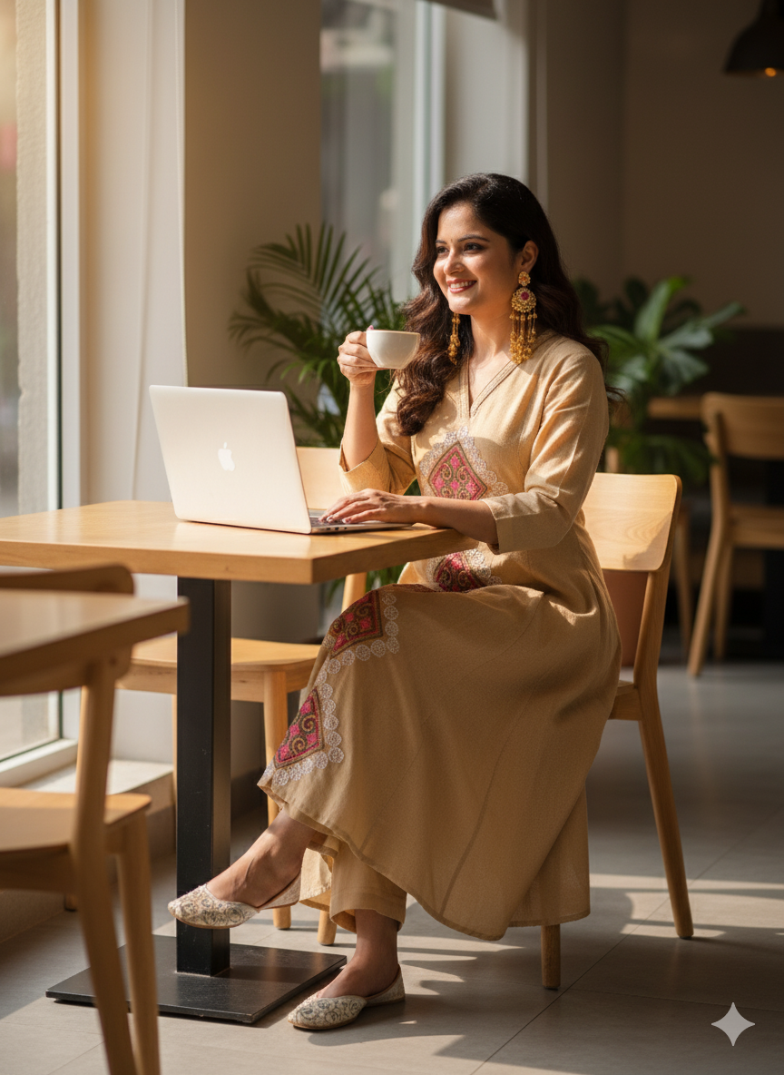 beige A-line coord set