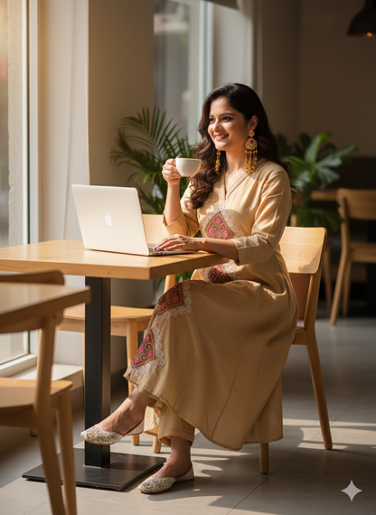 beige A-line coord set