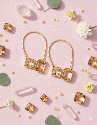 ✨Sculpted Gold Loop Earrings with Dual Gemstones – The Modern Heirloom